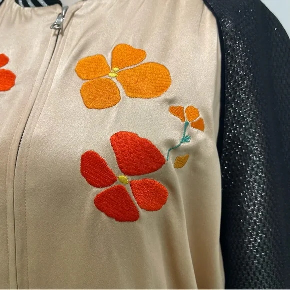 Rodarte Embroidered Flower Bomber Jacket, Black/Gold, X-Small, Small - Picture 4 of 14